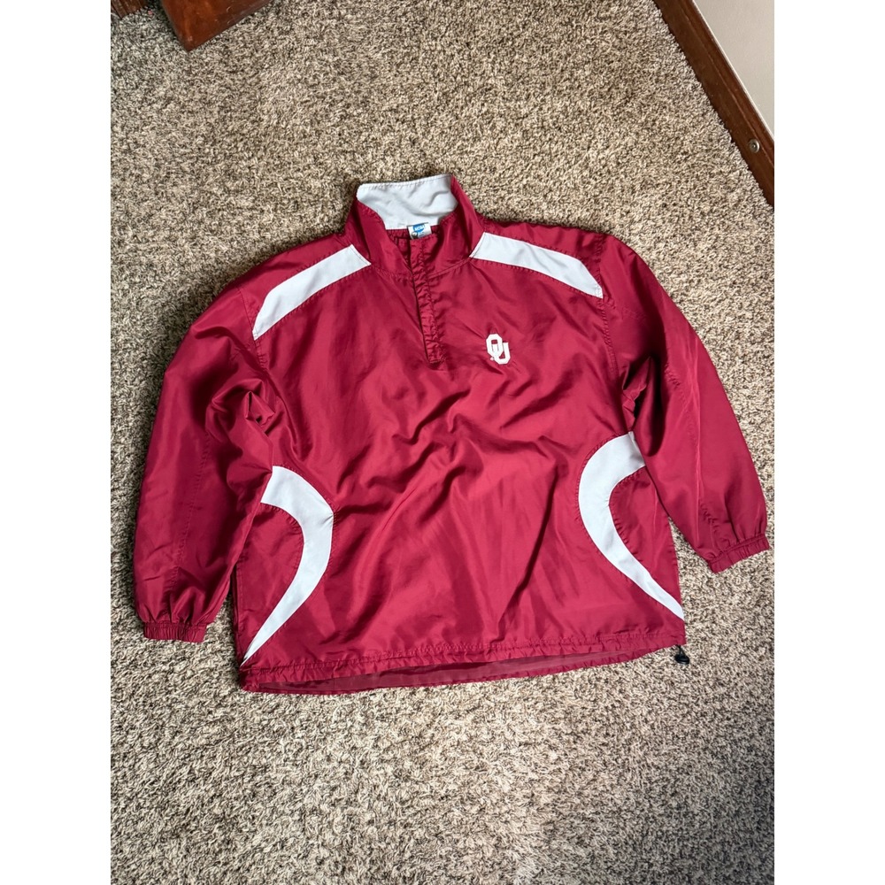 NCAA‎ Oklahoma Sooners Crimson Red Quarter Zip Windbreaker Jacket Mens XL
